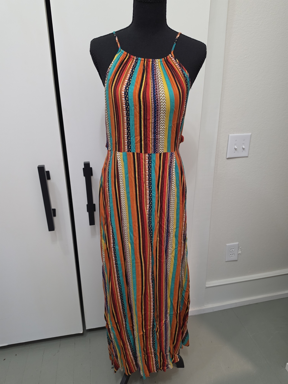Striped Multicolor Halter Maxi Dress